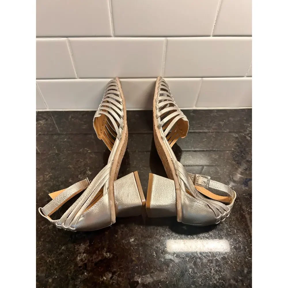 Josh Metallic Silver Woven‎ Leather Slingback Heeled Sandals Party Y2K Size 37